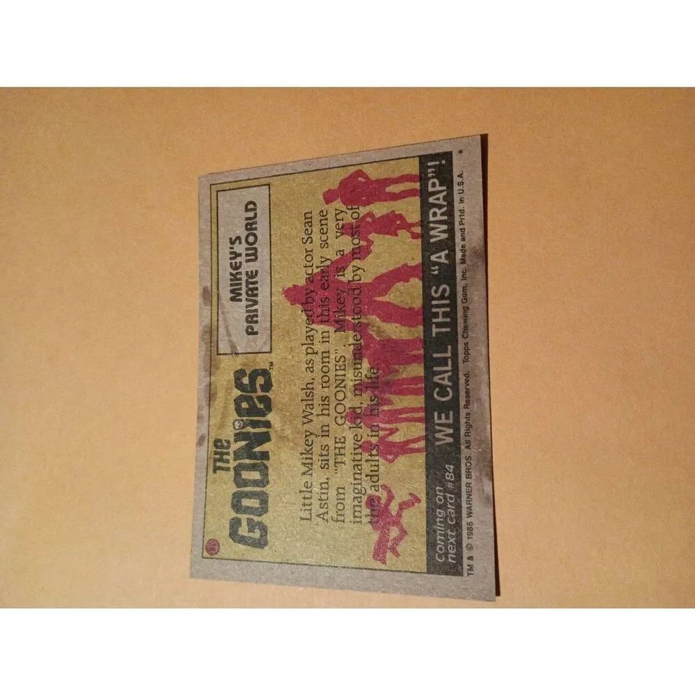 Vintage 1985 Warner Bros Topps Gum Goonies Trading Card #83 Mikeys Private World - Picture 2 of 2